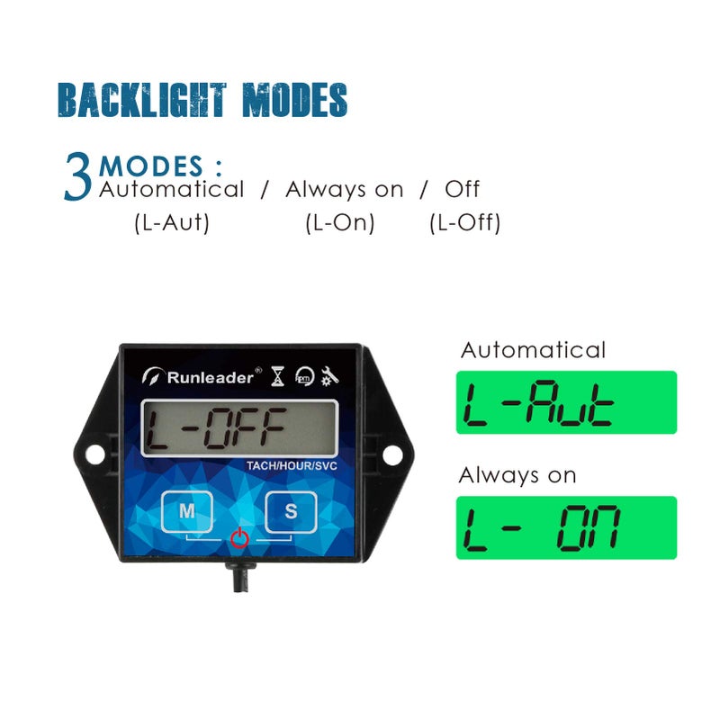 Runleader Backlight Hour Meter Tachometer, Maintenance Reminder, Battery Replaceable, User Shutdown,Use for Lawn Mower Tractor Generator Marine Outboard ATV Motor Snowmobile and Gas Powered Equipment - Image 4
